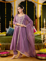Lavender Gota Embroidered Anarkali Suit Set