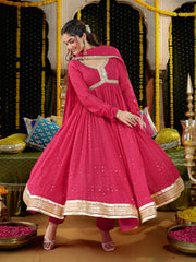 Pink Embroidered Anarkali Suit Set