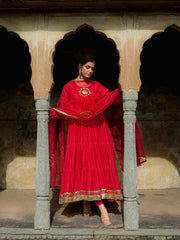 Kumkum Mul Chanderi Gota Work Anarkali Set