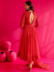 Mayra Red Georgatte Anarkali Suit Set