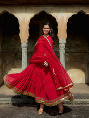 Kumkum Mul Chanderi Gota Work Anarkali Set
