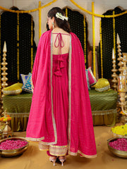 Pink Embroidered Anarkali Suit Set