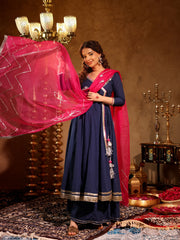 Rajni Blue Cotton Angrakha Suit Set