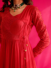 Mayra Red Georgatte Anarkali Suit Set