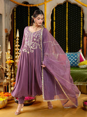 Lavender Gota Embroidered Anarkali Suit Set