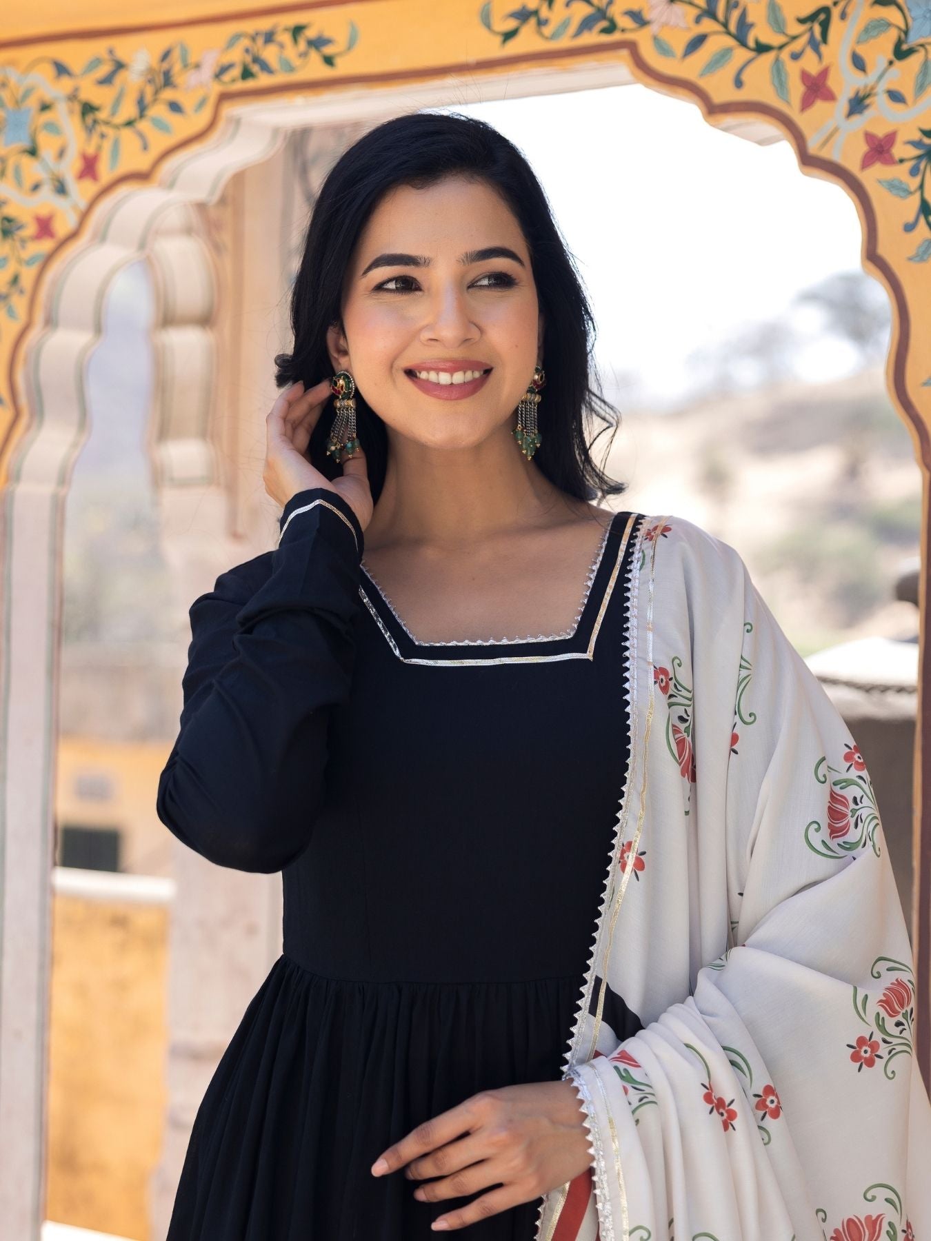 Asheera Black Mul Cotton Anarkali Suit Set – ASHEERA