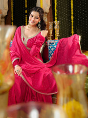Pink Embroidered Anarkali Suit Set