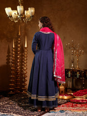 Rajni Blue Cotton Angrakha Suit Set