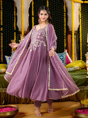 Lavender Gota Embroidered Anarkali Suit Set