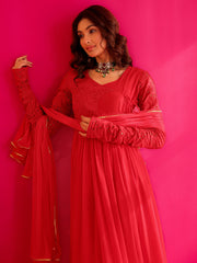 Mayra Red Georgatte Anarkali Suit Set
