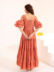 Brown Cold-Shoulder Cotton Maxi Dress
