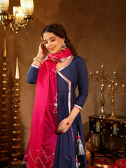 Rajni Blue Cotton Angrakha Suit Set