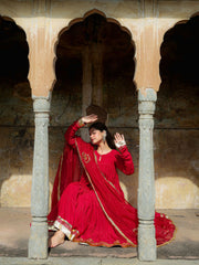 Kumkum Mul Chanderi Gota Work Anarkali Set