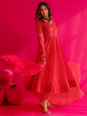 Mayra Red Georgatte Anarkali Suit Set