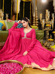 Pink Embroidered Anarkali Suit Set