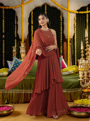 Rust Brown Hand Embroidered Anarkali Suit Set