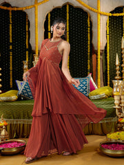 Rust Brown Hand Embroidered Anarkali Suit Set