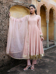 Beige Mul Chanderi Gota Work Anarkali Set