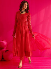 Mayra Red Georgatte Anarkali Suit Set