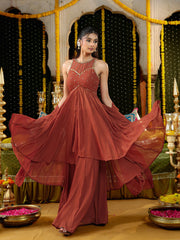 Rust Brown Hand Embroidered Anarkali Suit Set