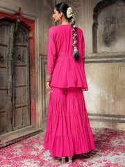 Pink Mirror and Sequins Hand Embroidered Co Ord Set with Jacket