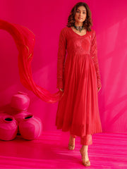Mayra Red Georgatte Anarkali Suit Set