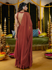 Rust Brown Hand Embroidered Anarkali Suit Set