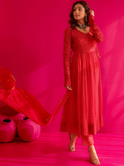 Mayra Red Georgatte Anarkali Suit Set