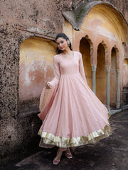 Beige Mul Chanderi Gota Work Anarkali Set