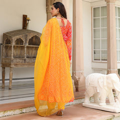 Yellow Ombre Bandhani Anarkali Suit Set