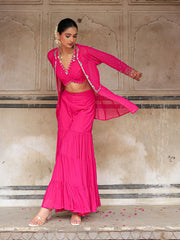 Pink Mirror and Sequins Hand Embroidered Co Ord Set with Jacket