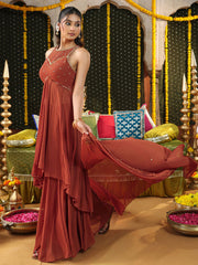 Rust Brown Hand Embroidered Anarkali Suit Set