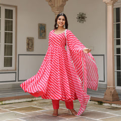 Pink Lehriya Anarkali Suit Set