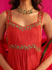 Shanaya Red Embroidery Anarkali Suit Set