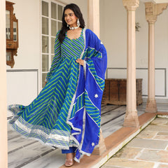 Vedika Blue Lehriya Anrakali Suit Set