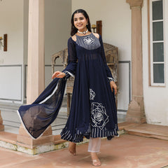 Navy Blue Heavy Gota Work Anarkali Suit Set