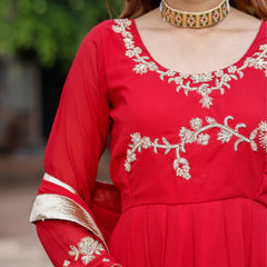 Red Zardozi Work Georgette Anarkali Suit Set