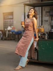 Hand Block Ajrakh Print Slip Cotton Kurti