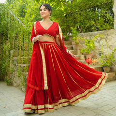 Asheera Shagun Red Georgette Gota Work Lehnga Set