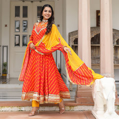 Radha Red Lehriya Anrakali Suit Set