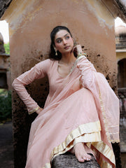 Beige Mul Chanderi Gota Work Anarkali Set
