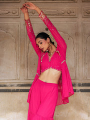 Pink Mirror and Sequins Hand Embroidered Co Ord Set with Jacket