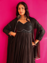 ZOYA Black Hand Sequin Embroidered Anarkali Suit Set