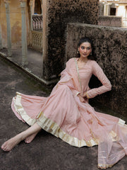 Beige Mul Chanderi Gota Work Anarkali Set