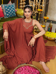 Rust Brown Hand Embroidered Anarkali Suit Set