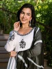 White Mul Cotton Embroidered Anarkali Suit Set