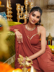 Rust Brown Hand Embroidered Anarkali Suit Set