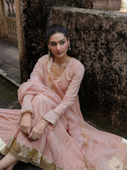 Beige Mul Chanderi Gota Work Anarkali Set