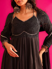 ZOYA Black Hand Sequin Embroidered Anarkali Suit Set