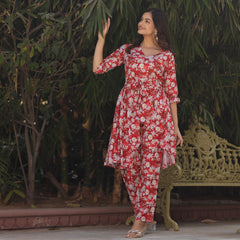 Daisy Red Floral Maslin Co Ord Set